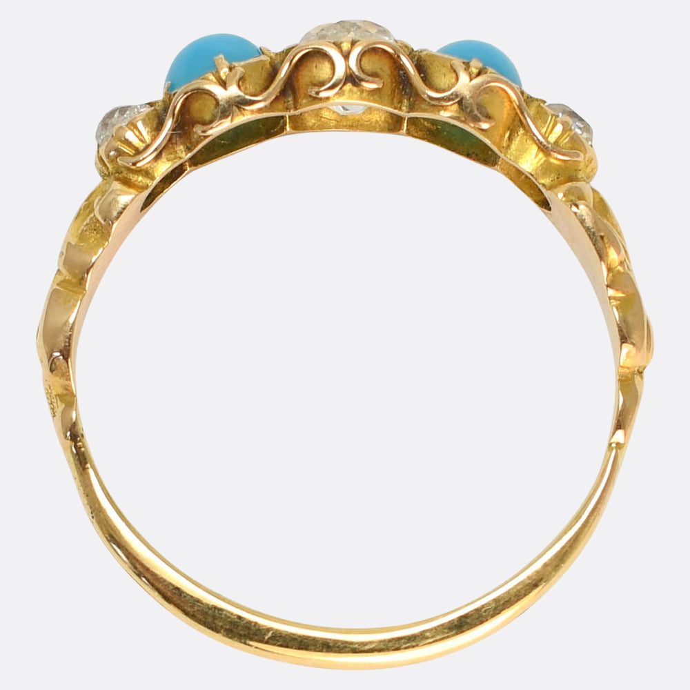 Georgian Turquoise & Diamond 5-Stone Half Hoop Ring