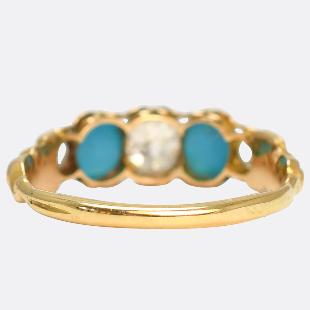 Georgian Turquoise & Diamond 5-Stone Half Hoop Ring