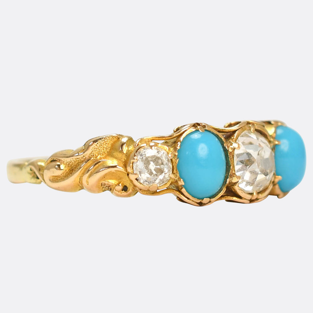 Georgian Turquoise & Diamond 5-Stone Half Hoop Ring