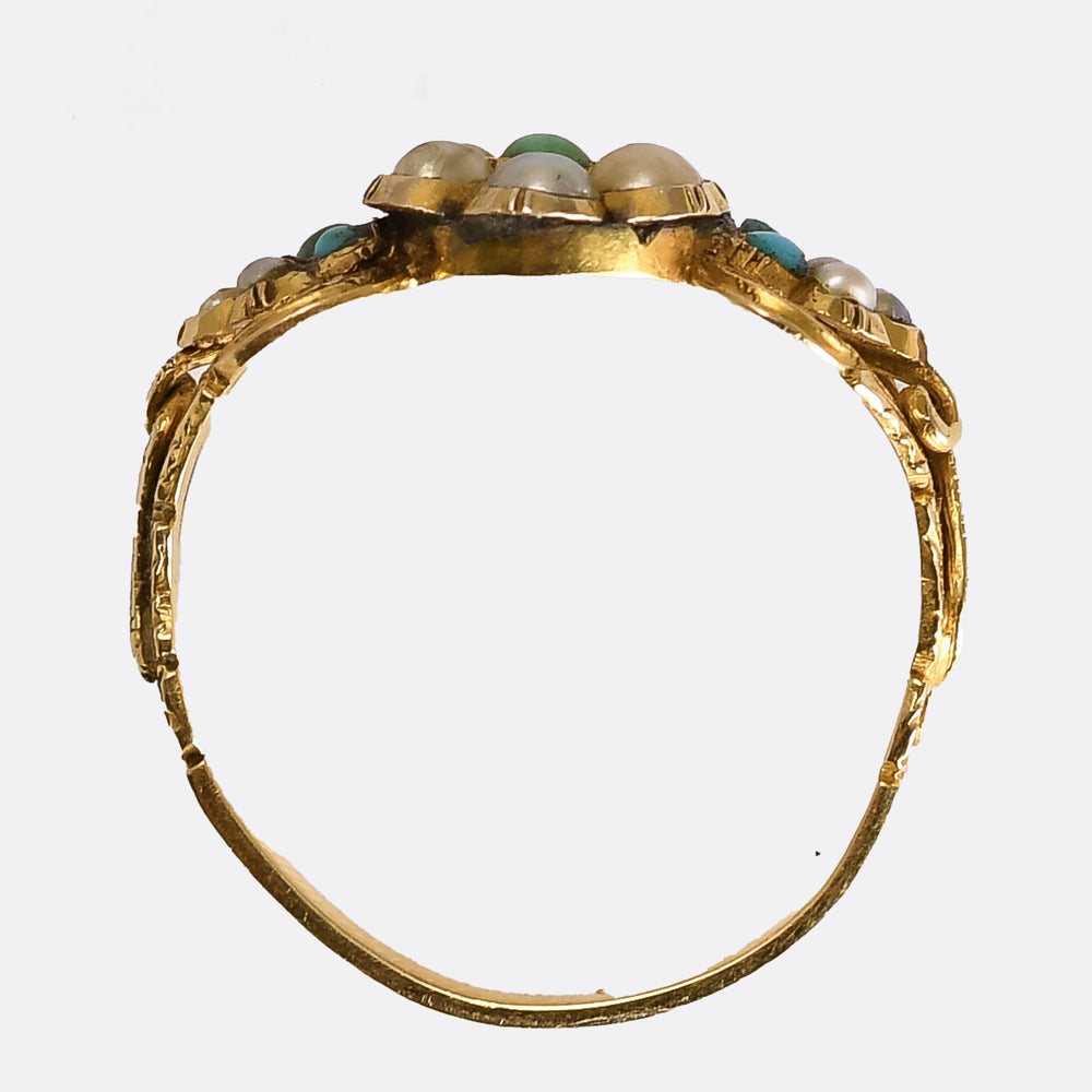 Georgian Turquoise, Pearl & Ruby Forget-Me-Not Ring