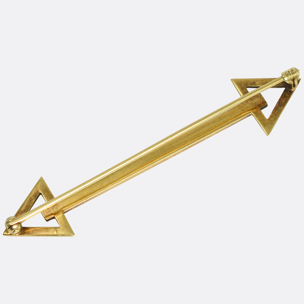 High Art Deco French Enamel Double Arrow Brooch