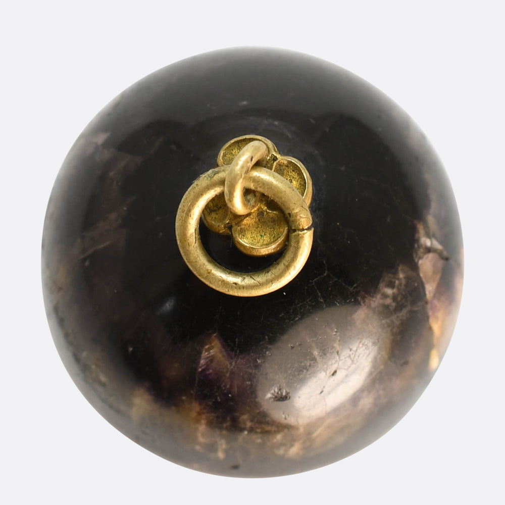 Large Antique Blue John Orb Pendant