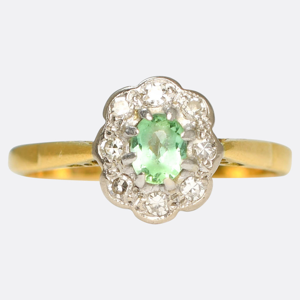 Late Deco Emerald & Diamond Daisy Cluster Ring