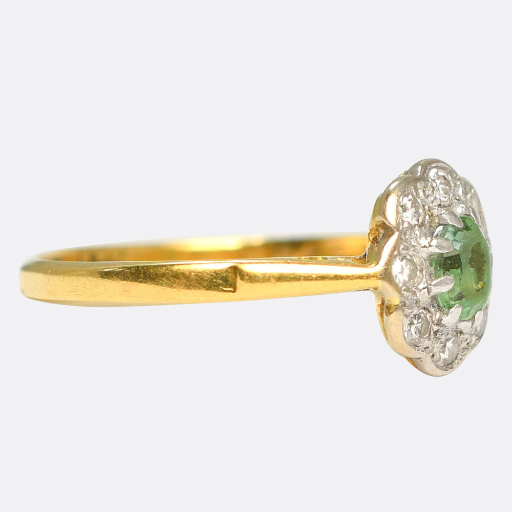 Late Deco Emerald & Diamond Daisy Cluster Ring