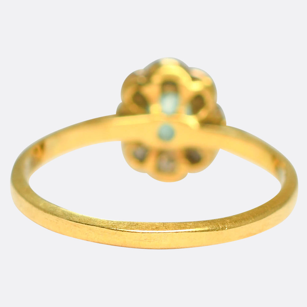 Late Deco Emerald & Diamond Daisy Cluster Ring