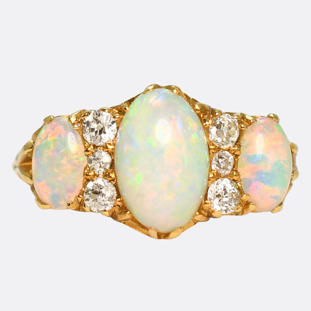 Late Victorian 3-Stone Opal & Diamond Ring