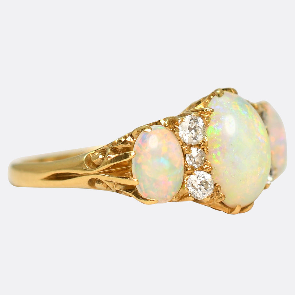 Late Victorian 3-Stone Opal & Diamond Ring