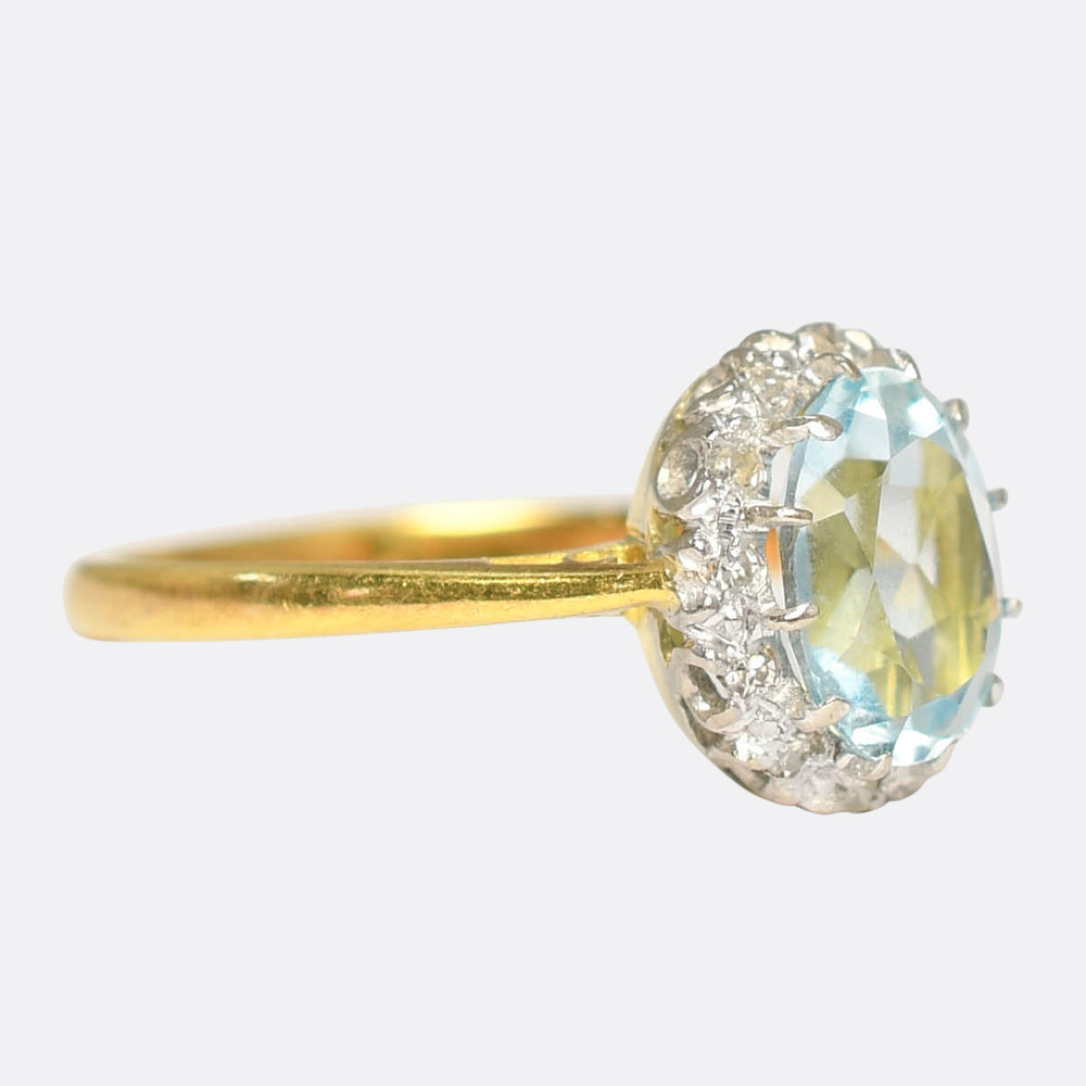 Late Victorian Aquamarine & Diamond Cluster Ring