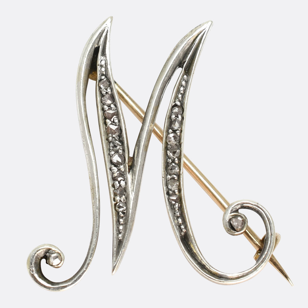 Late Victorian Diamond M Initial Brooch Pendant