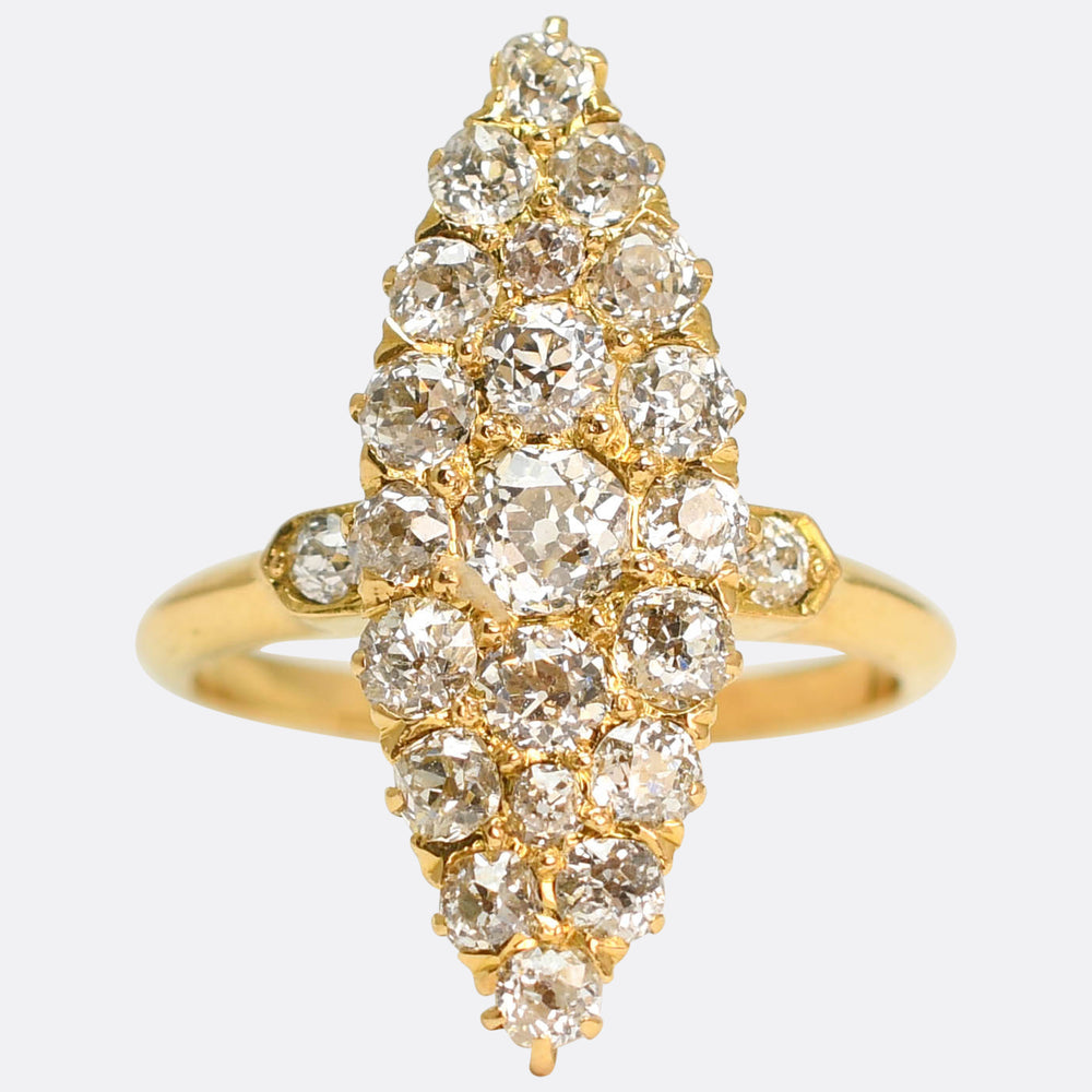 Late Victorian Diamond Navette Cluster Ring