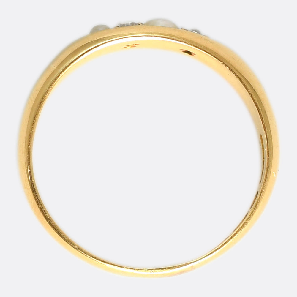 Late Victorian Diamond & Pearl Cluster Band Ring