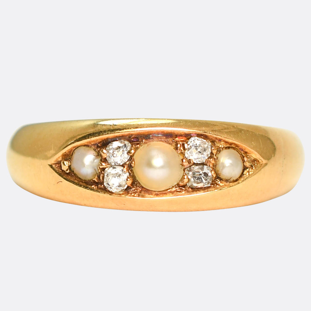 Late Victorian Diamond & Pearl Cluster Band Ring