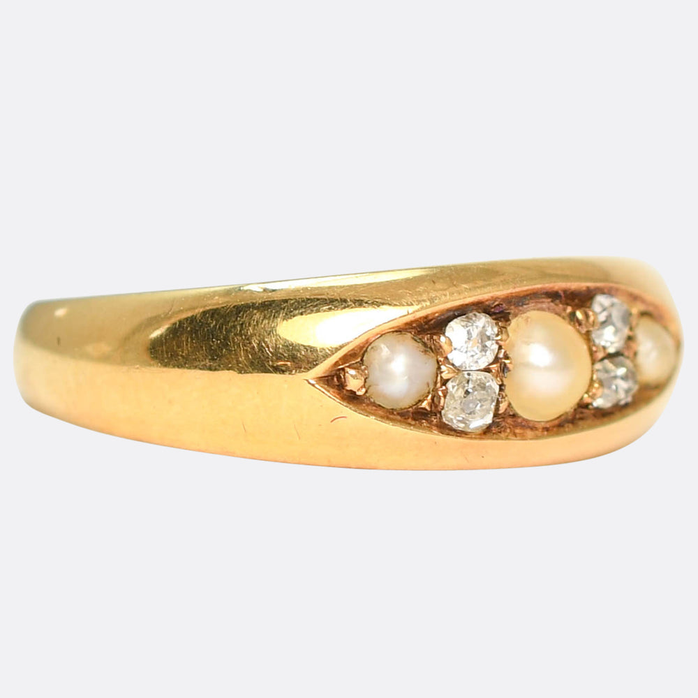 Late Victorian Diamond & Pearl Cluster Band Ring