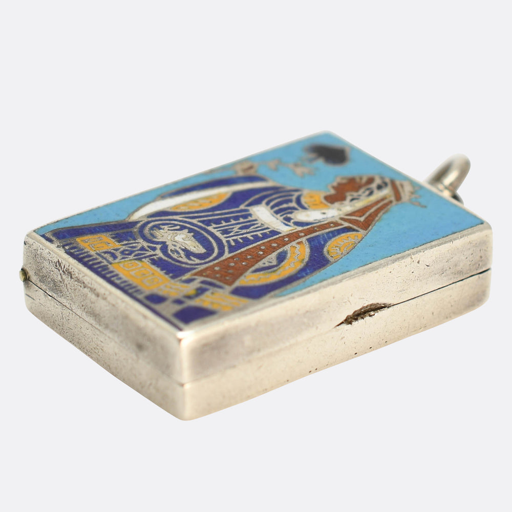 Late Victorian Enamel Queen of Spades Locket Pendant