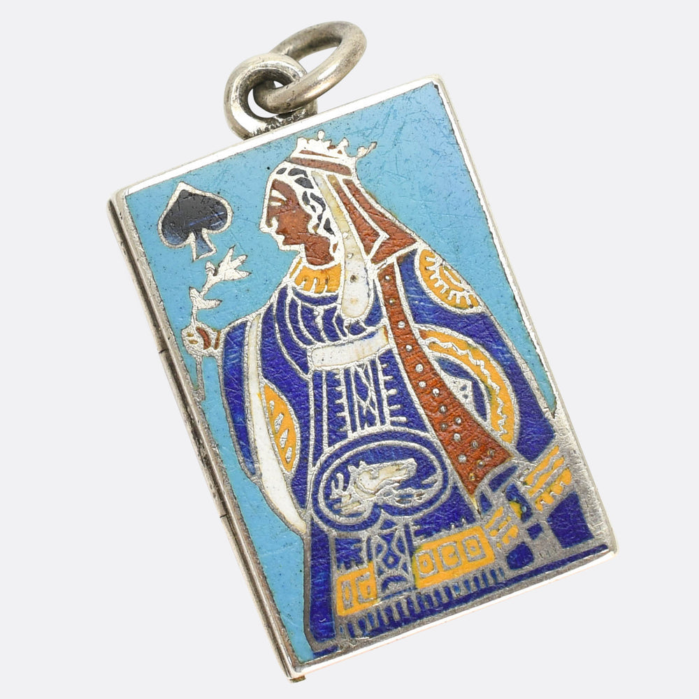 Late Victorian Enamel Queen of Spades Locket Pendant