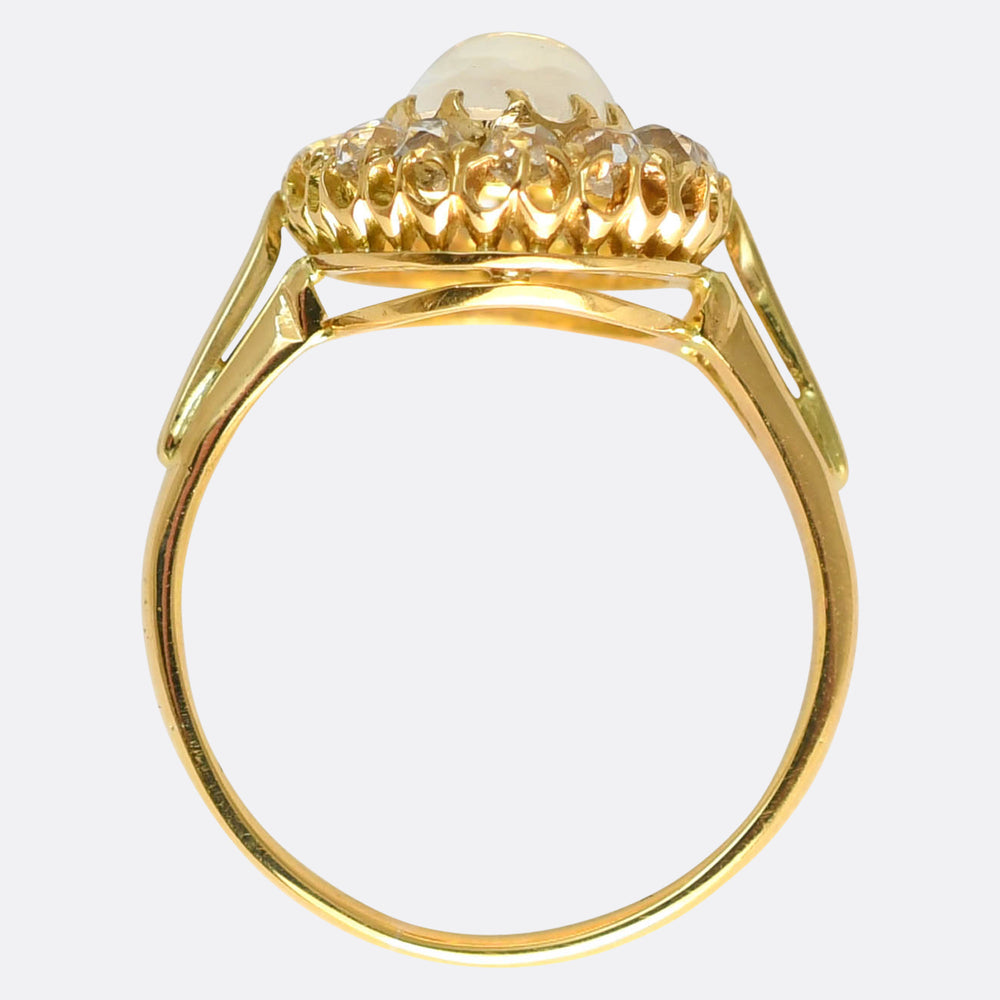 Late Victorian Moonstone & Diamond Cluster Ring