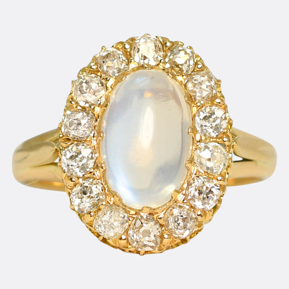 Late Victorian Moonstone & Diamond Cluster Ring