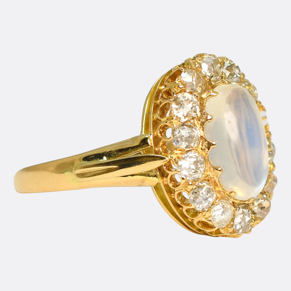 Late Victorian Moonstone & Diamond Cluster Ring