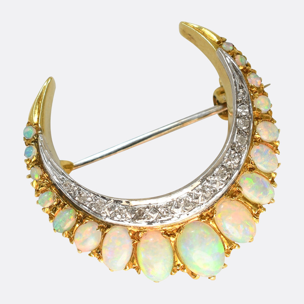 Late Victorian Opal & Diamond Crescent Brooch