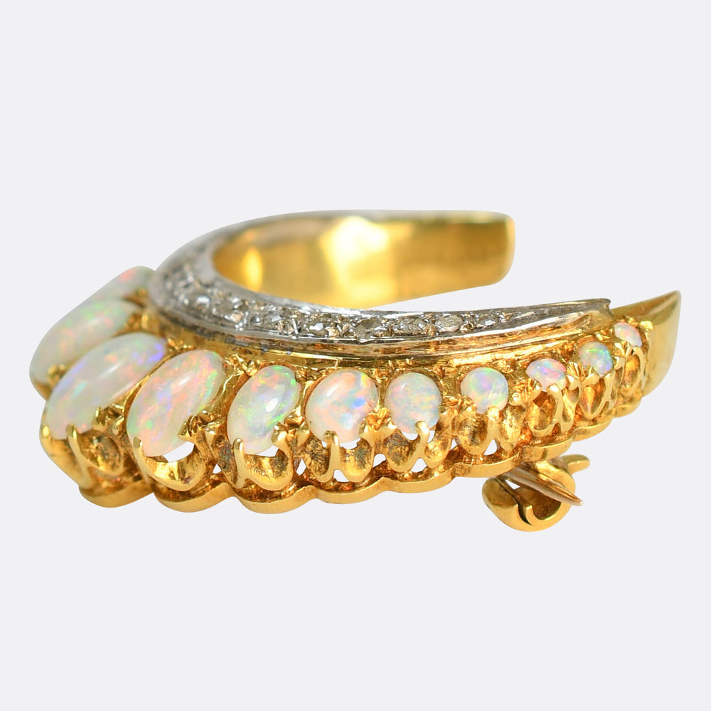 Late Victorian Opal & Diamond Crescent Brooch