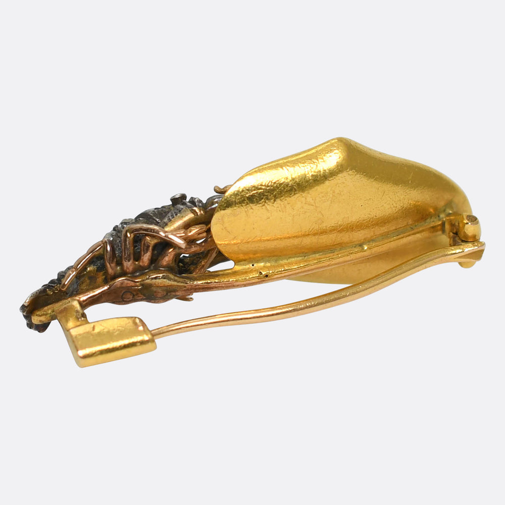 Late Victorian Rose Cut Diamond & Pearl Lobster Brooch