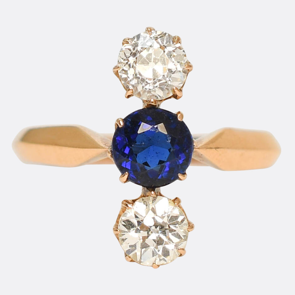 Late Victorian Sapphire & Diamond 3-Stone Ring