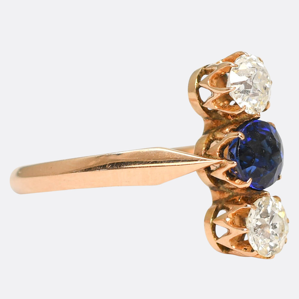 Late Victorian Sapphire & Diamond 3-Stone Ring