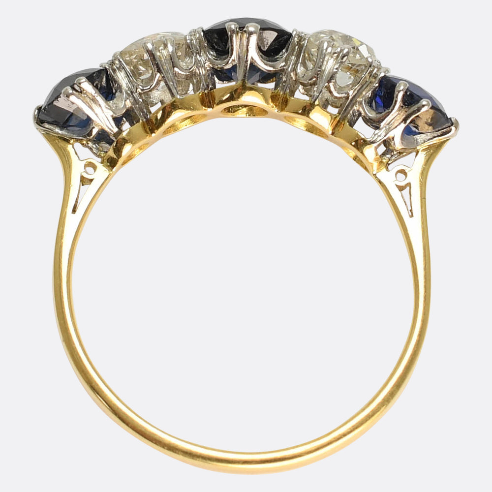 Late Victorian Sapphire & Diamond 5-Stone Ring