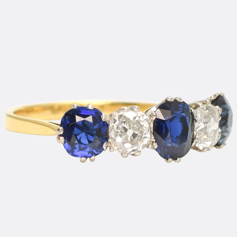 Late Victorian Sapphire & Diamond 5-Stone Ring