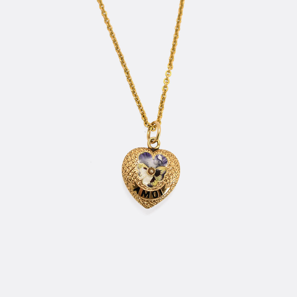 Late Victorian Think of Me Gold Heart Pendant