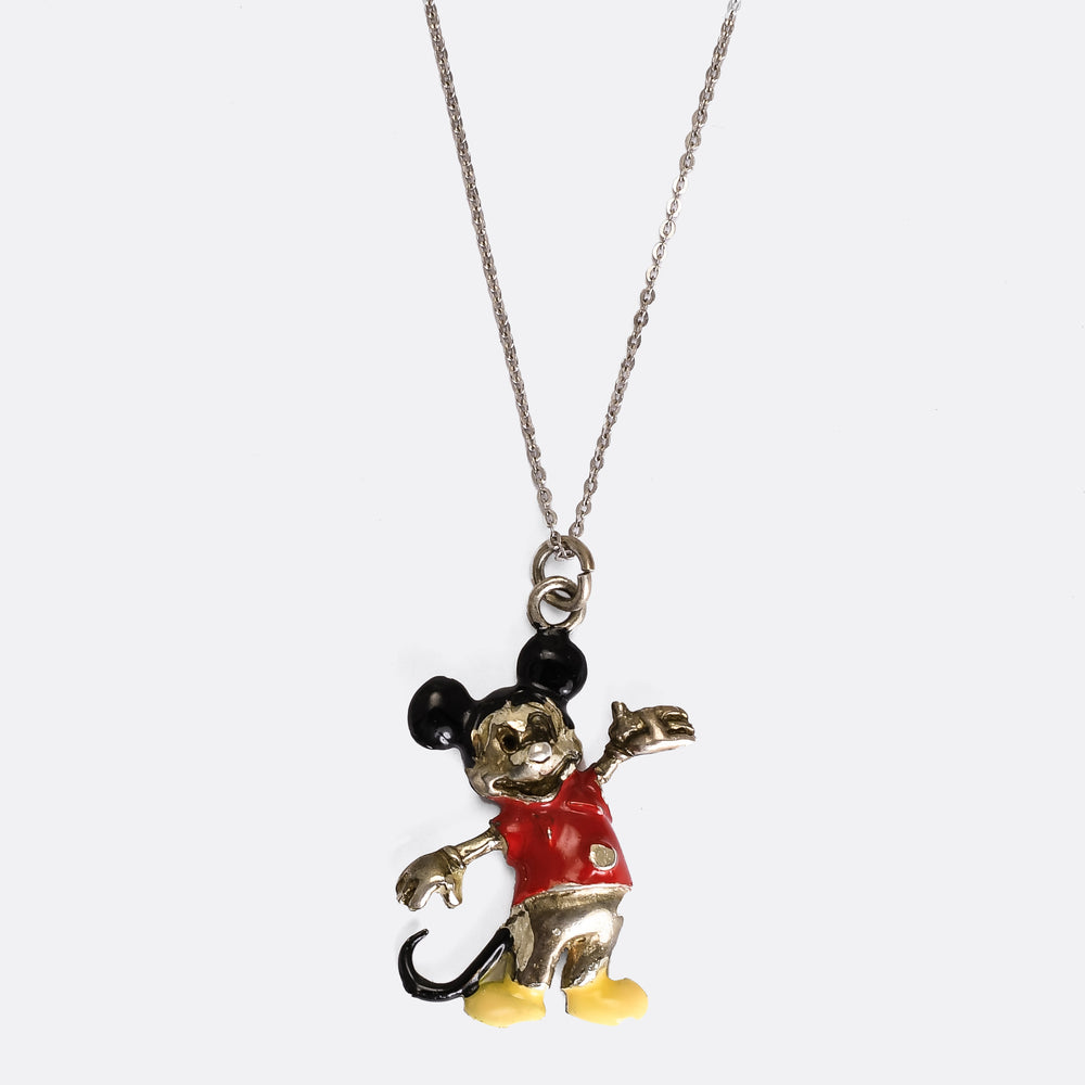 Mid-Century Silver Enamel Mickey Mouse Charm Pendant