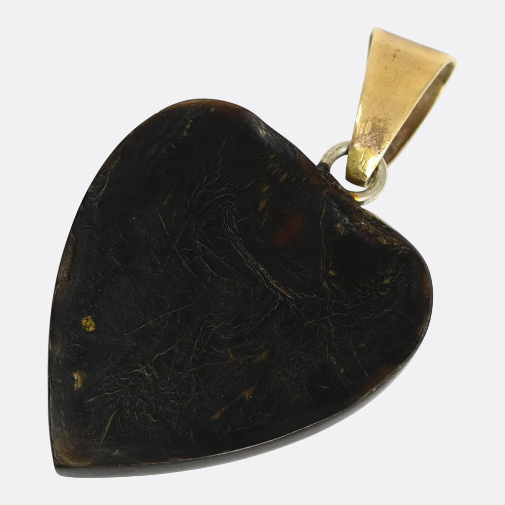 Mid-Victorian Floral Pique Heart Pendant