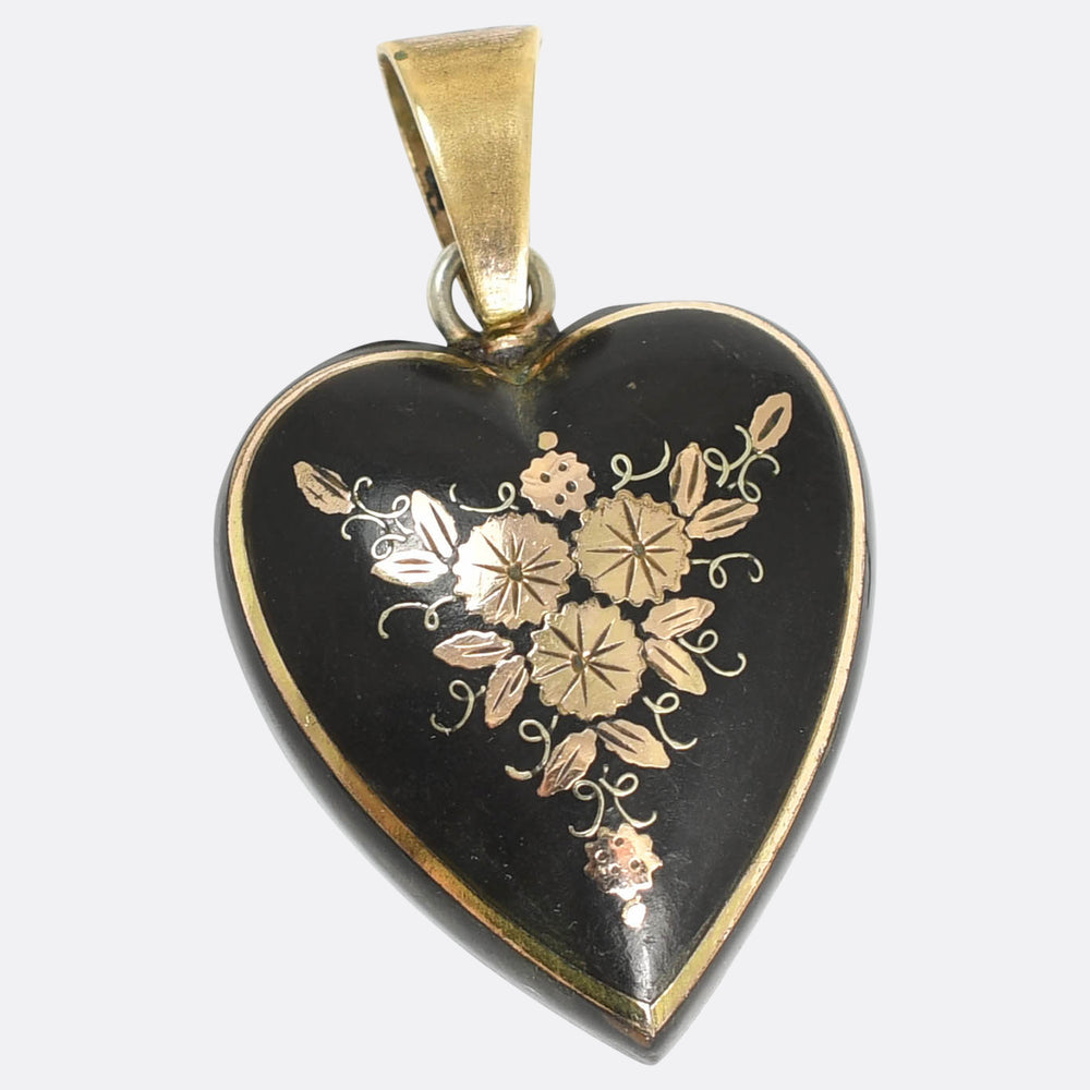 Mid-Victorian Floral Pique Heart Pendant
