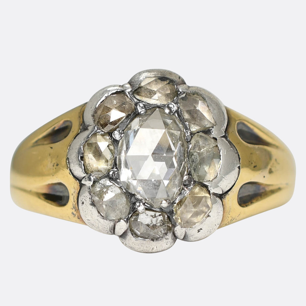 Mid-Victorian Rose Cut Diamond Flower Cluster Ring