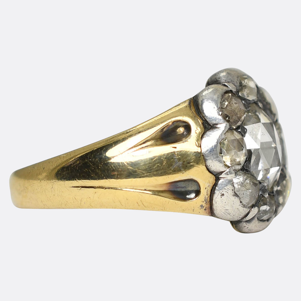 Mid-Victorian Rose Cut Diamond Flower Cluster Ring