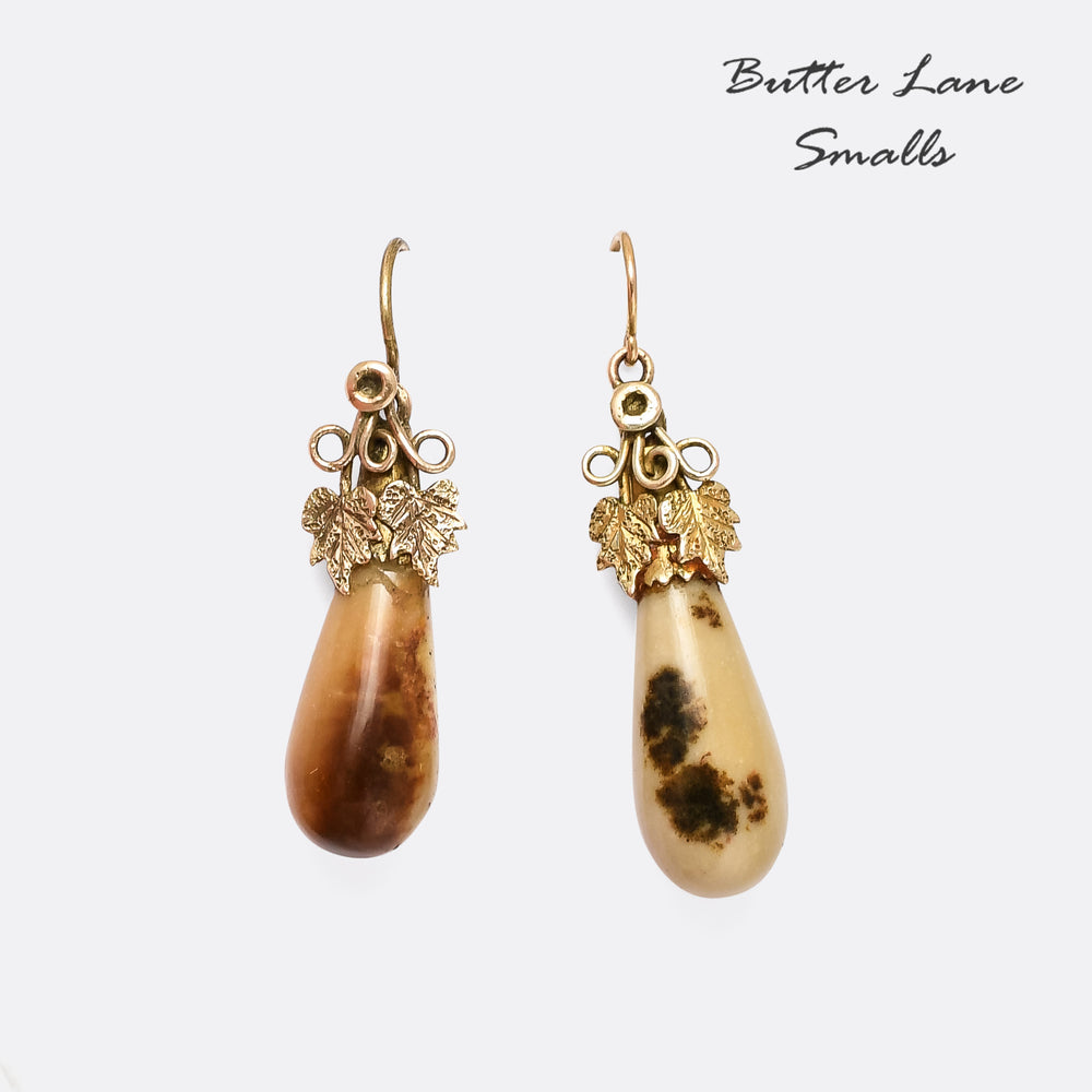 Mid Victorian Agate Teardrop Earrings