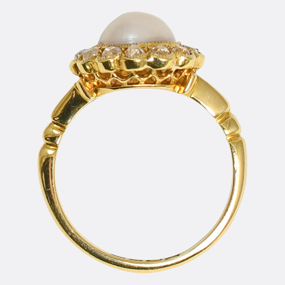Pretty Antique Pearl & Diamond Cluster Ring