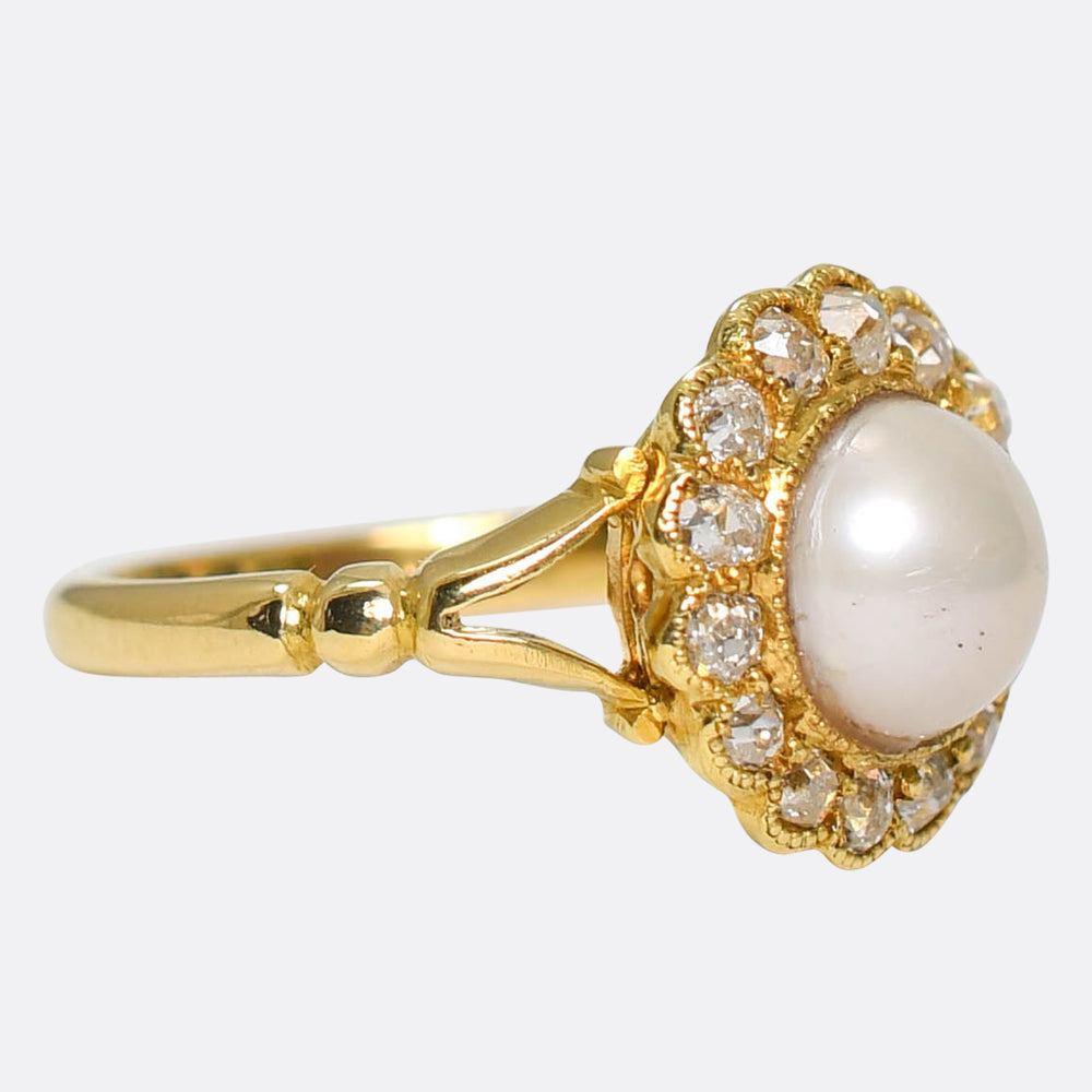 Pretty Antique Pearl & Diamond Cluster Ring