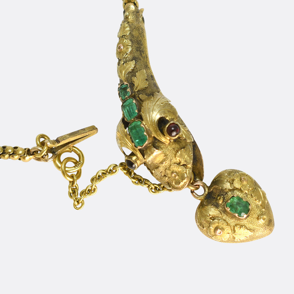 Regency Period Emerald Snake & Heart Collar
