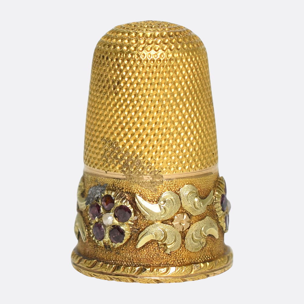 Regency Period Garnet & Pearl Floral Thimble