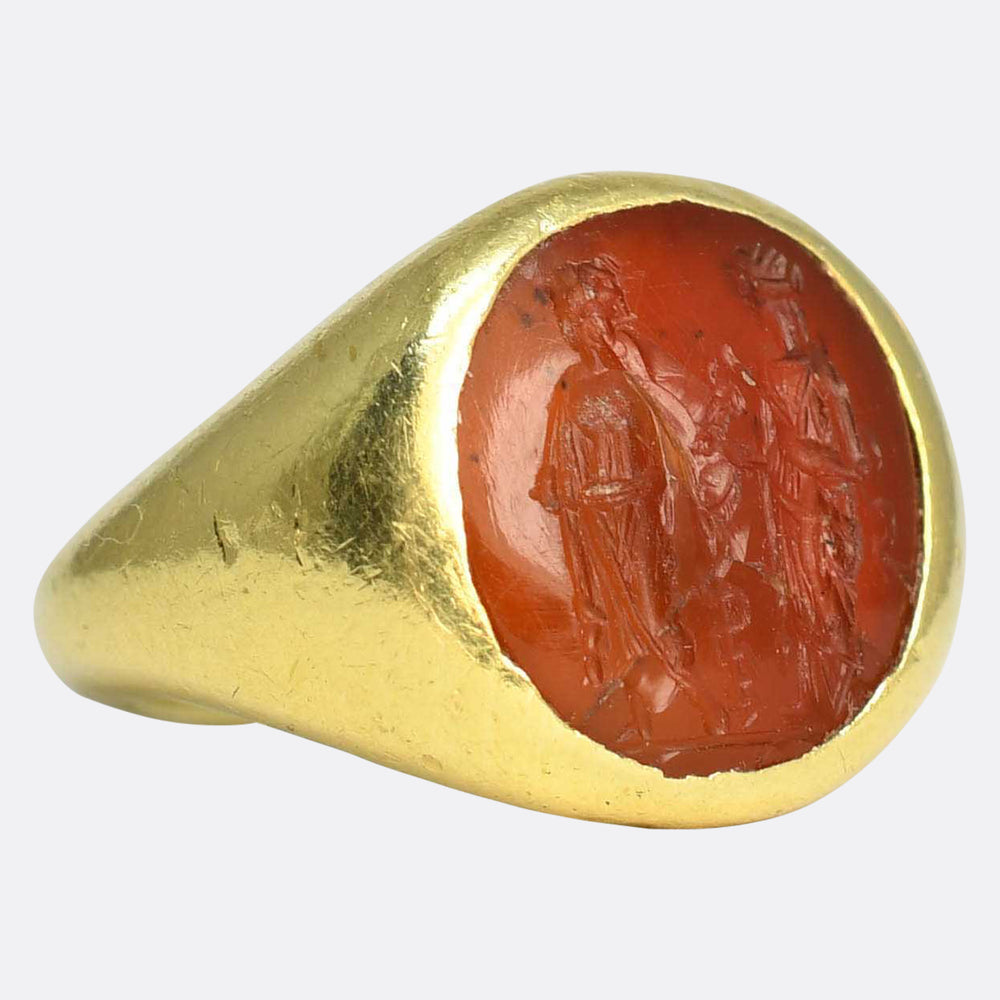 Roman Asclepius & Hygeia Carnelian Intaglio Signet Ring