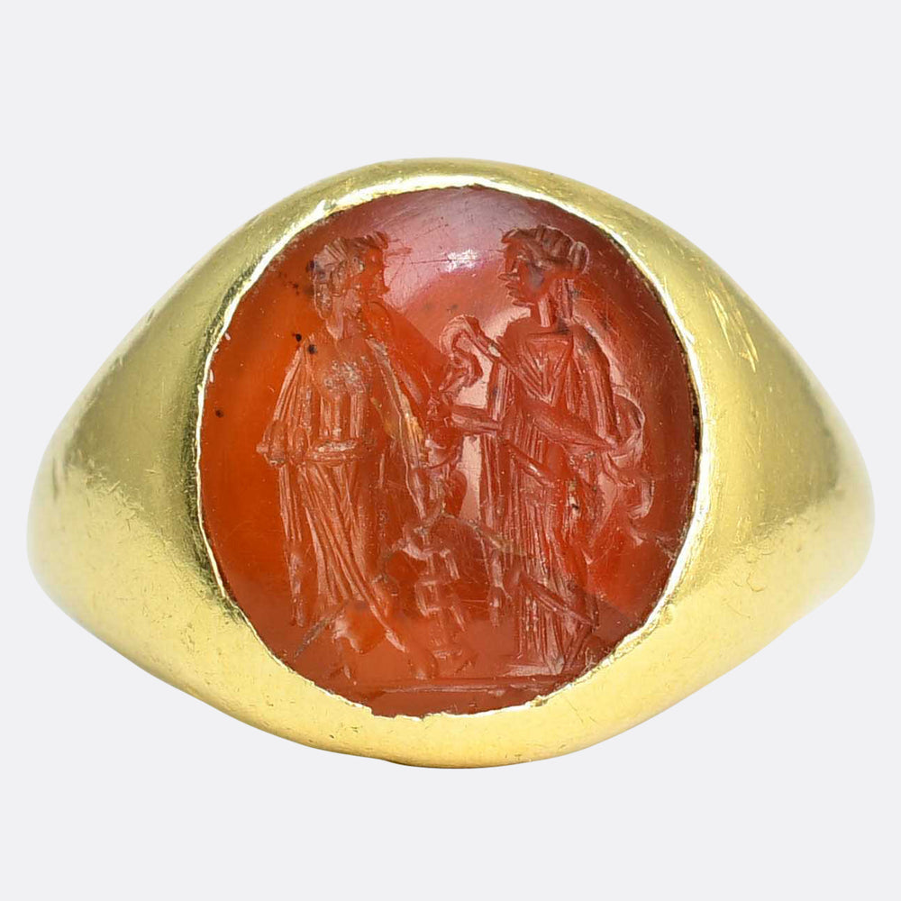 Roman Asclepius & Hygeia Carnelian Intaglio Signet Ring
