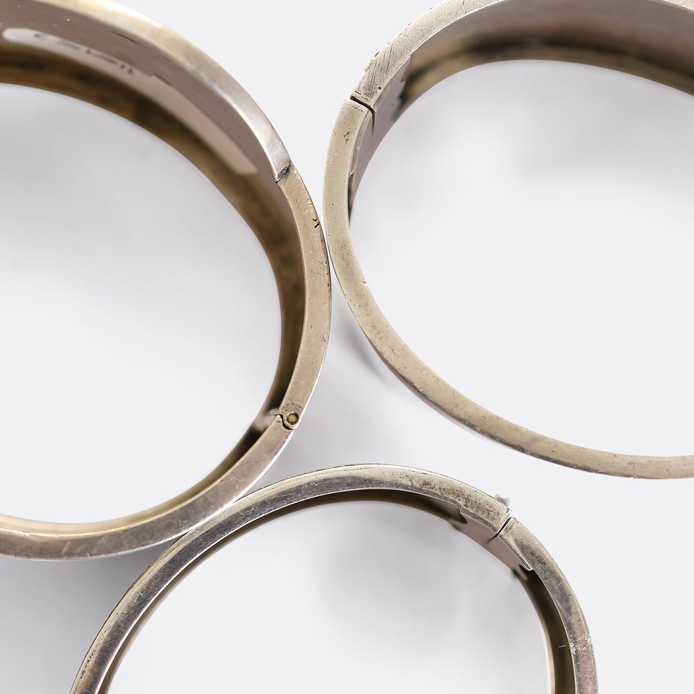 Set of Three Victorian Silver Cuff Bangles with Rose Gold Inlay