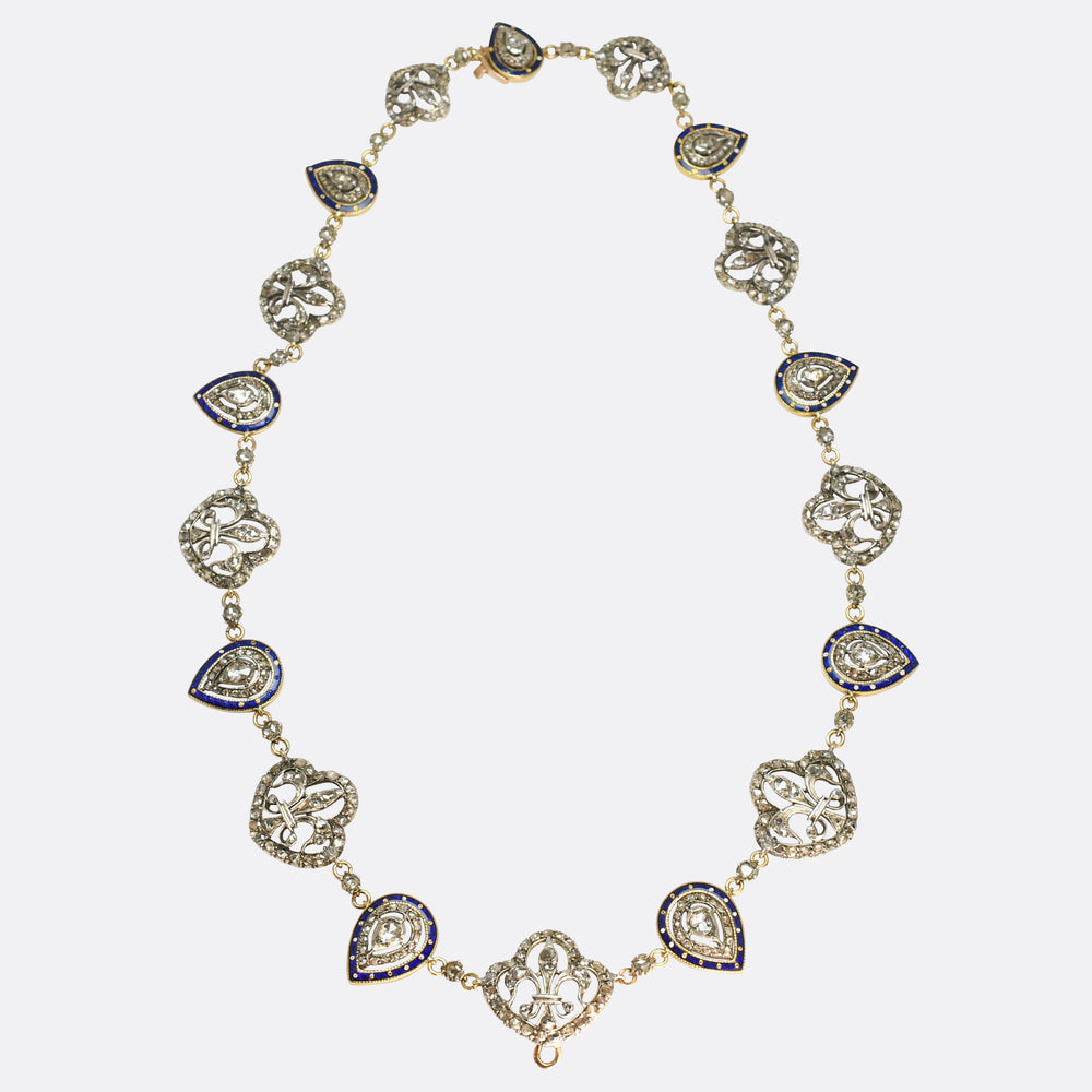 The July Monarchy Diamond & Enamel Fleur-De-Lys Boxed Necklace
