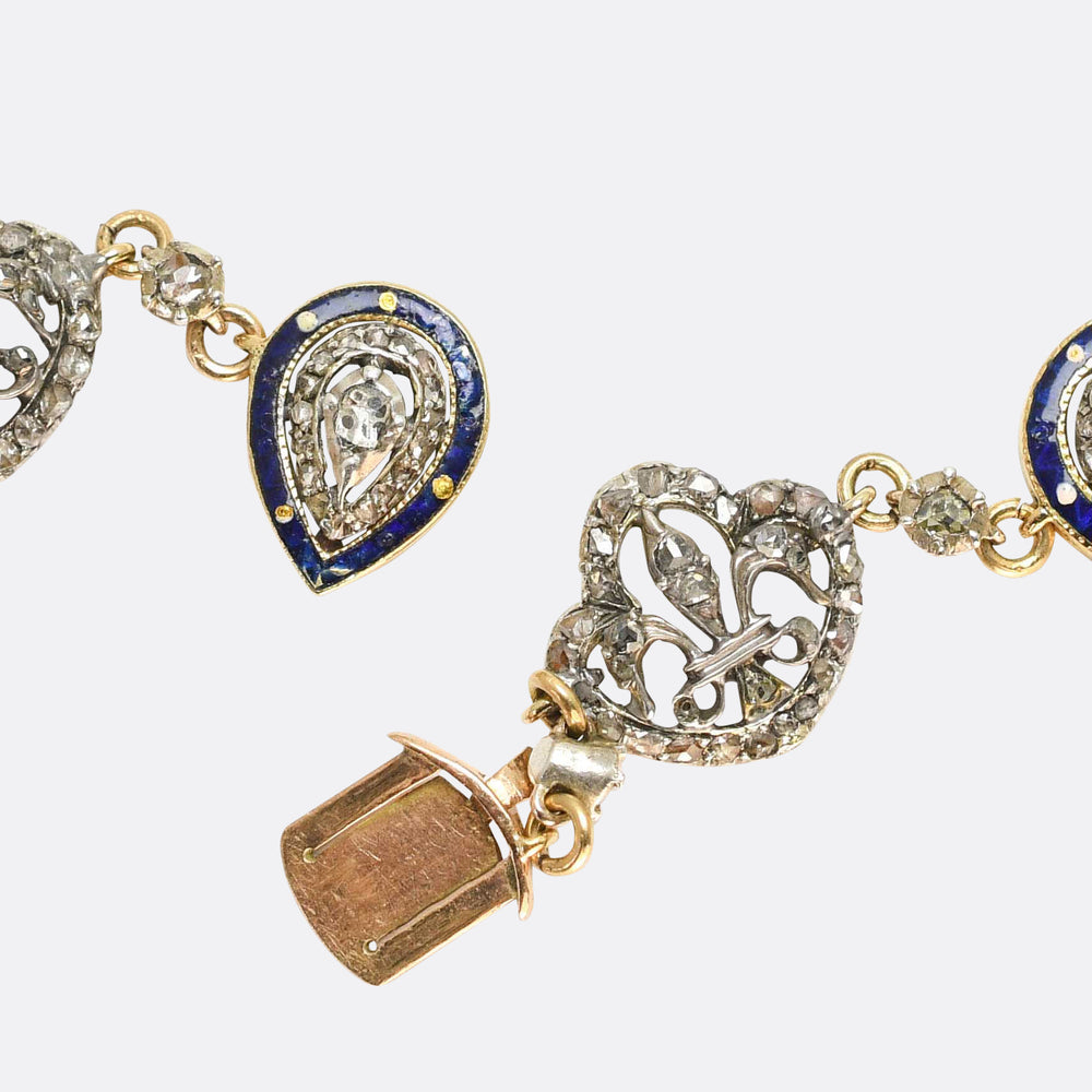 The July Monarchy Diamond & Enamel Fleur-De-Lys Boxed Necklace