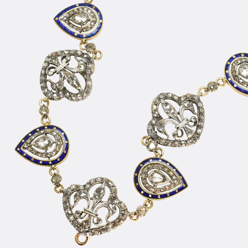 The July Monarchy Diamond & Enamel Fleur-De-Lys Boxed Necklace