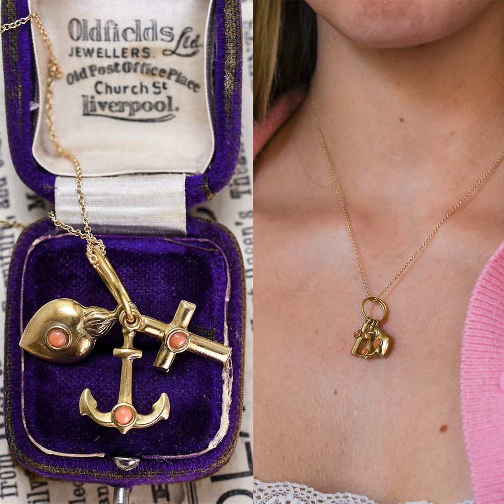 Victorian Coral Hope, Faith & Charity Charms