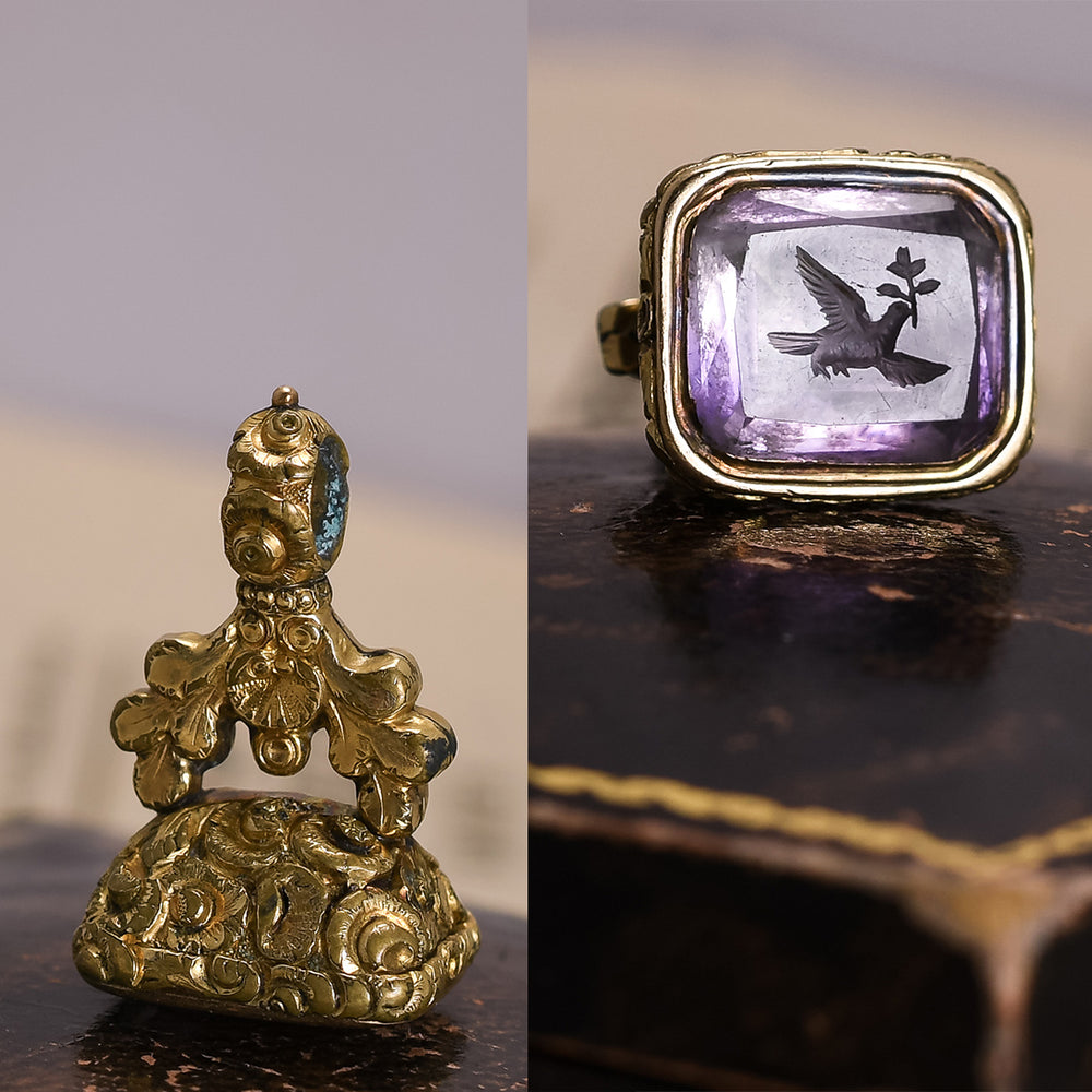 Georgian Amethyst Dove Of Peace Intaglio Seal Fob Pendant