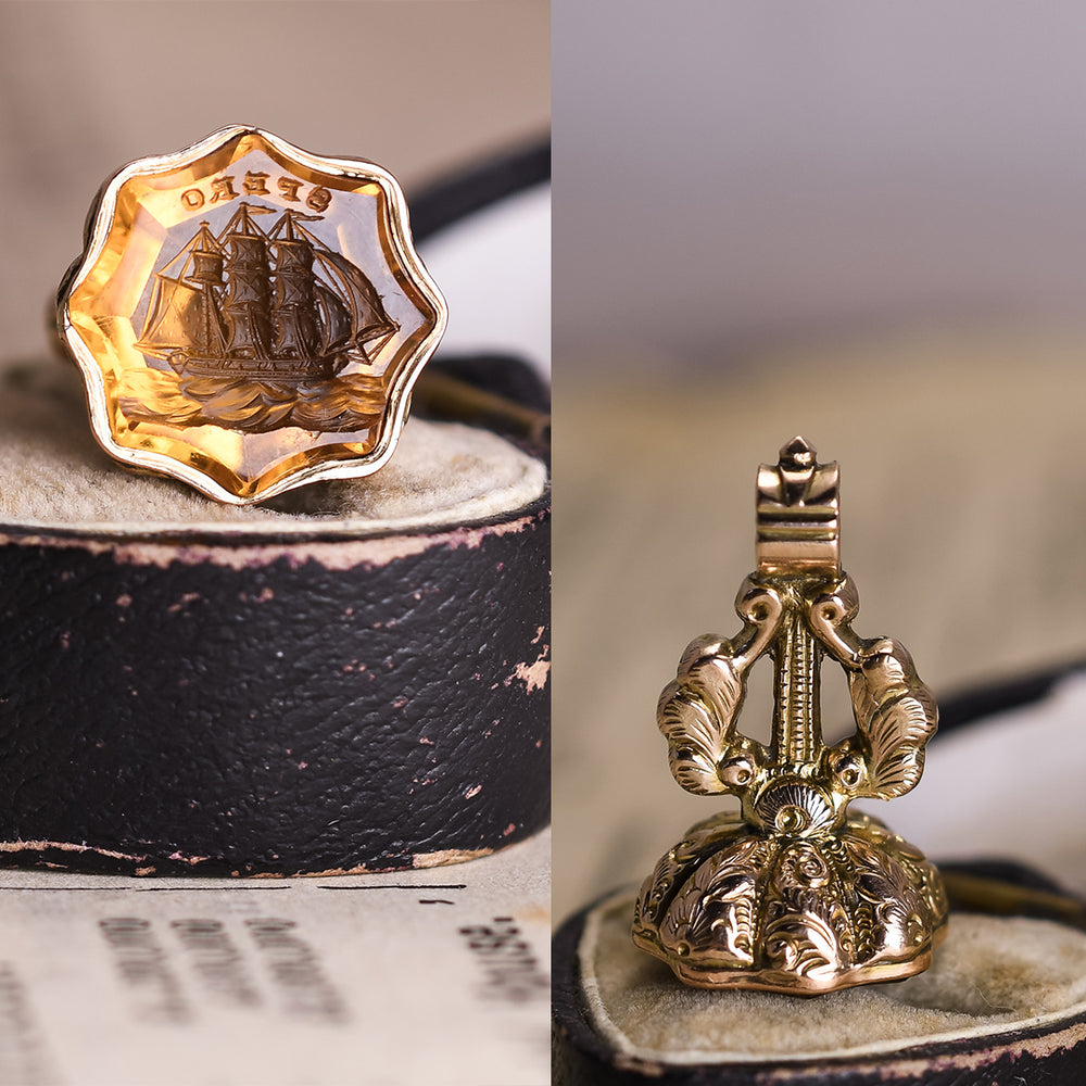 Georgian Hope Ship Intaglio Seal Fob Pendant