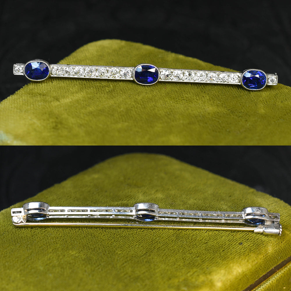 Art Deco Sapphire & Diamond Bar Brooch
